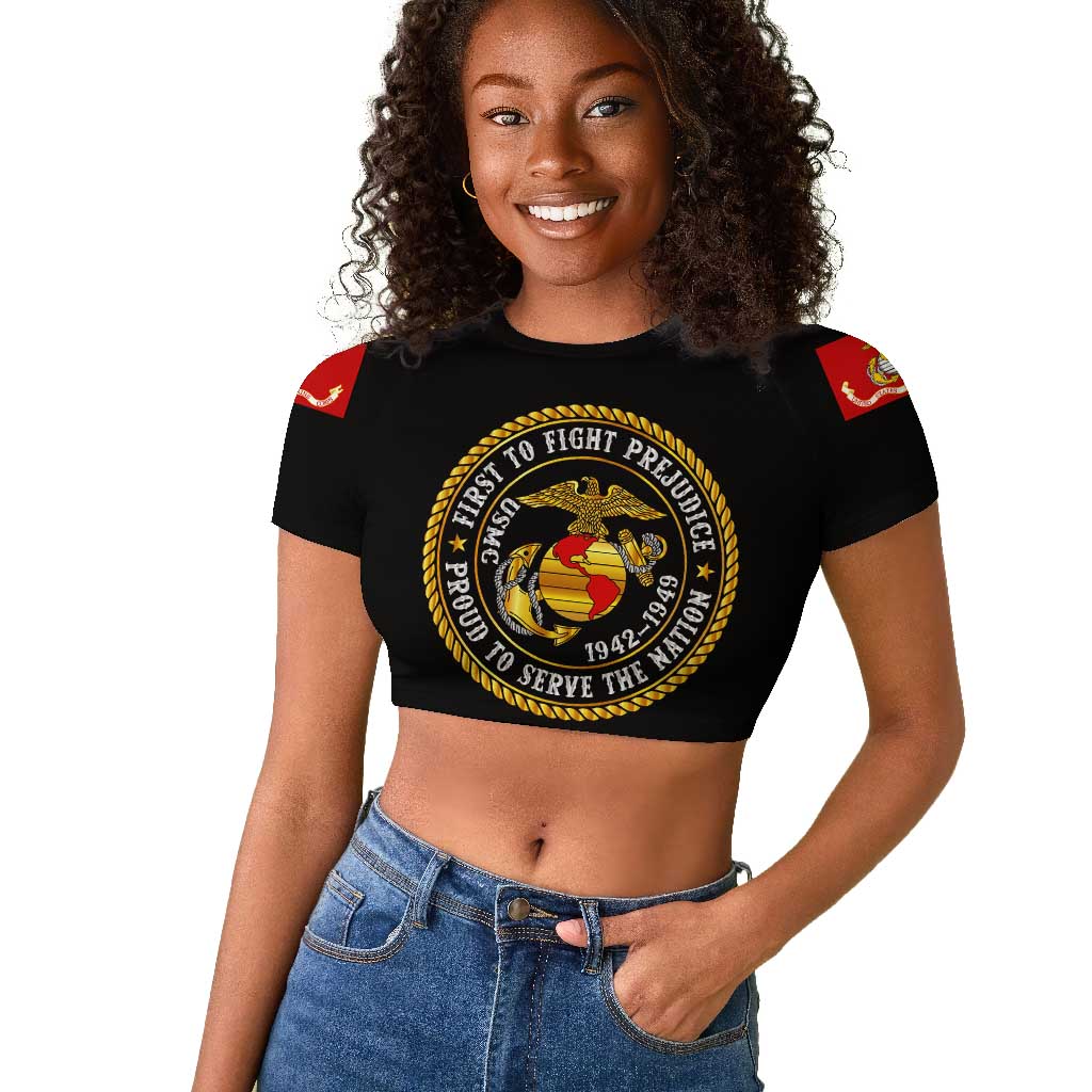 Montford Point Marines Raglan Cropped T shirt Afro First to Fight Prejudice - African Pride