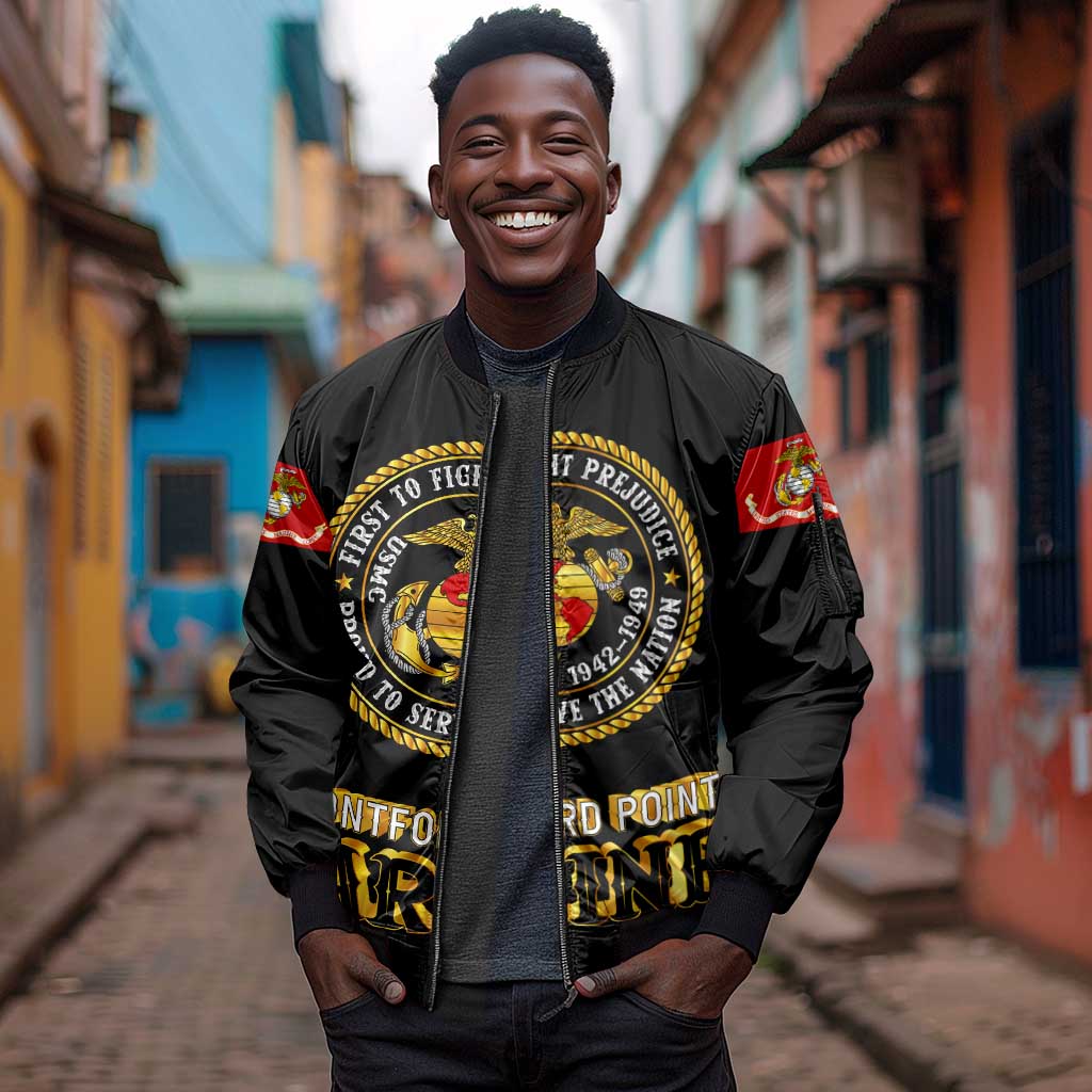 Montford Point Marines Sleeve Zip Bomber Jacket Afro First to Fight Prejudice - African Pride
