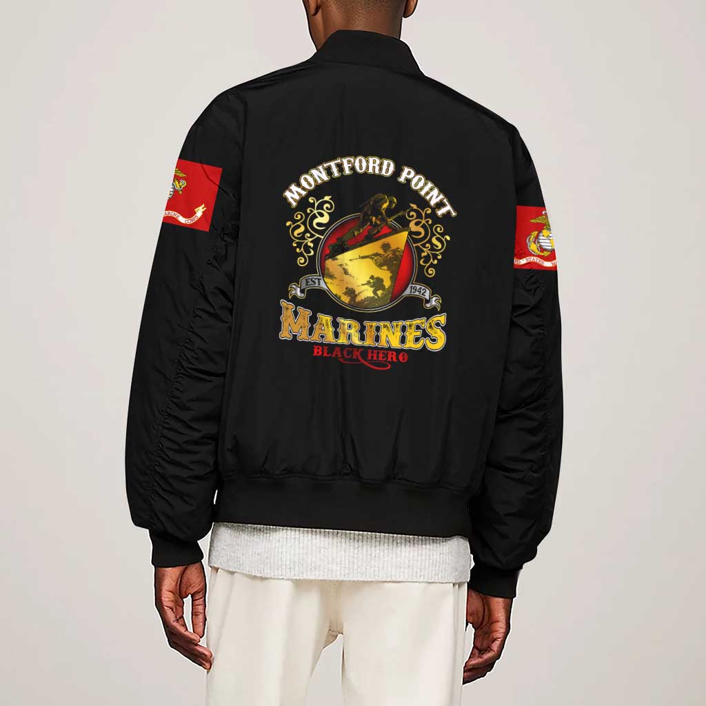 Montford Point Marines Sleeve Zip Bomber Jacket Afro First to Fight Prejudice - African Pride