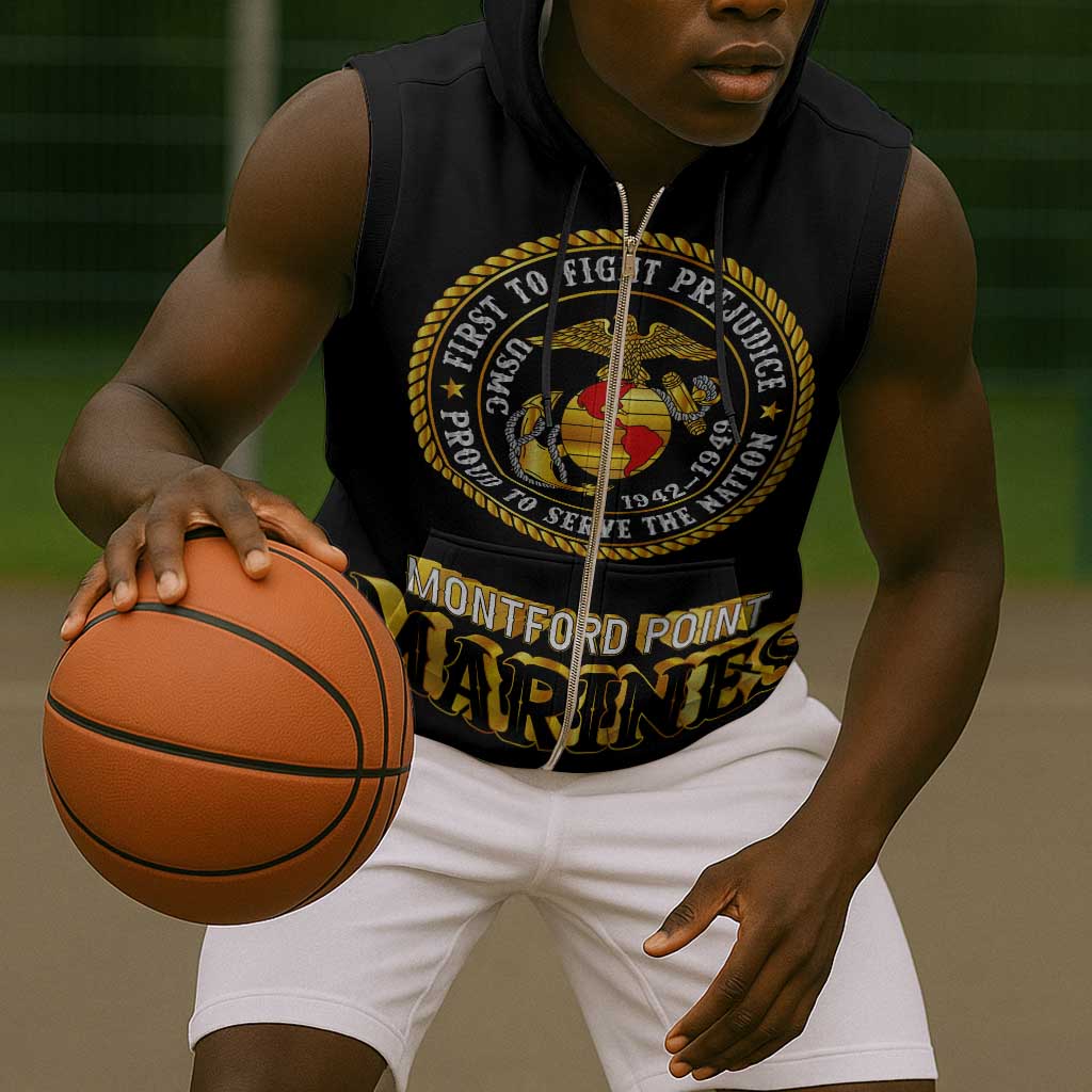 Montford Point Marines Sleeveless Zip Hoodie Afro First to Fight Prejudice - African Pride