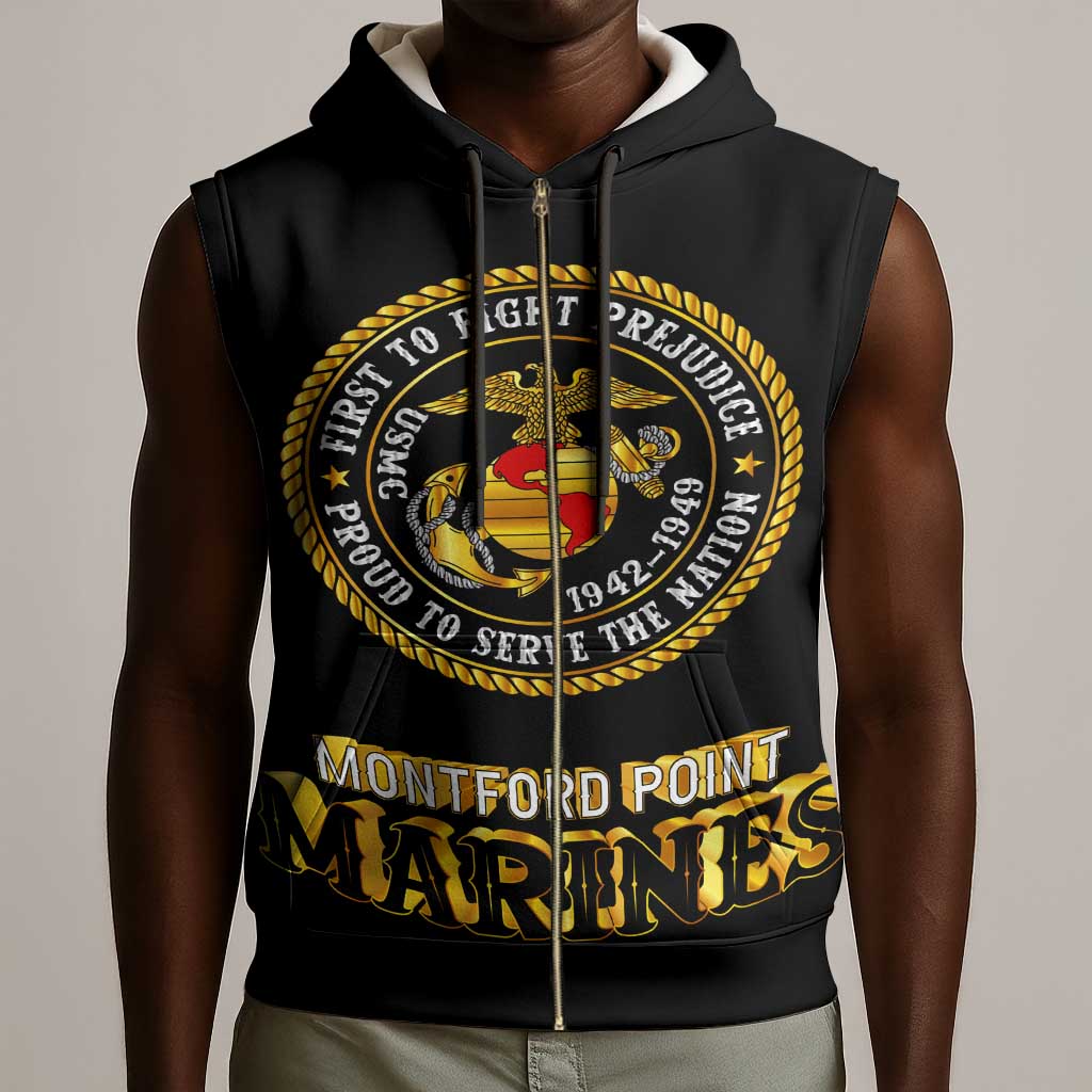 Montford Point Marines Sleeveless Zip Hoodie Afro First to Fight Prejudice - African Pride