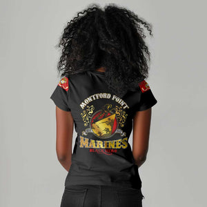 Montford Point Marines Women V-Neck T-Shirt Afro First to Fight Prejudice - African Pride