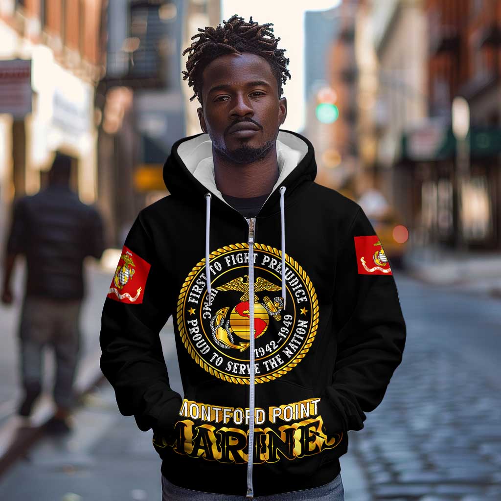 Montford Point Marines Zip Hoodie Afro First to Fight Prejudice - African Pride