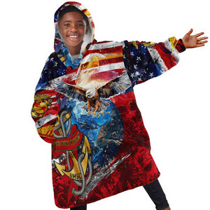 Montford Point Marines Kid Wearable Blanket Hoodie African American Eagle Anchor Tribute - African Pride