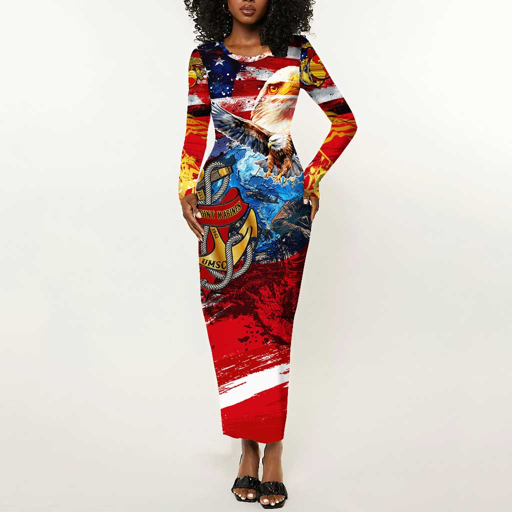 Montford Point Marines Long Sleeve Bodycon Dress African American Eagle Anchor Tribute - African Pride