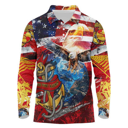 Montford Point Marines Long Sleeve Polo Shirt African American Eagle Anchor Tribute - African Pride