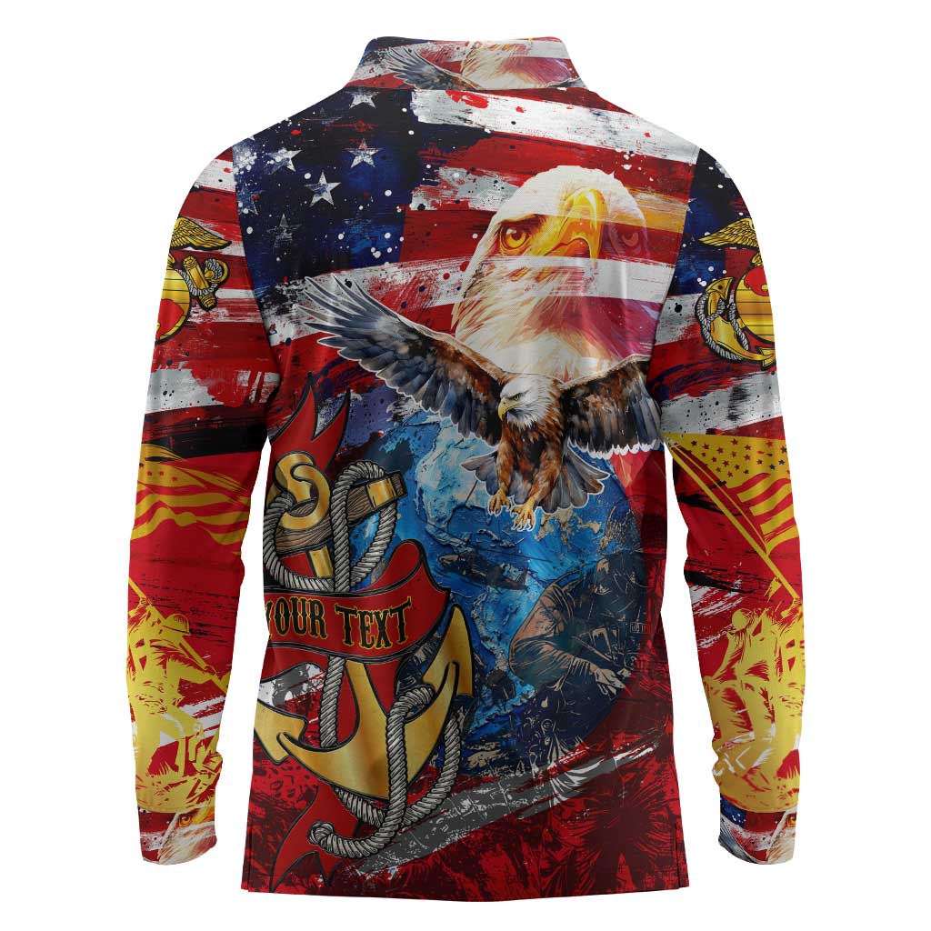 Montford Point Marines Long Sleeve Polo Shirt African American Eagle Anchor Tribute - African Pride