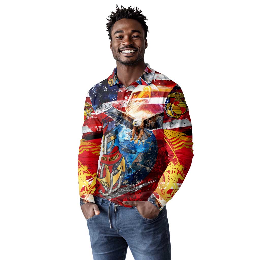 Montford Point Marines Long Sleeve Polo Shirt African American Eagle Anchor Tribute - African Pride