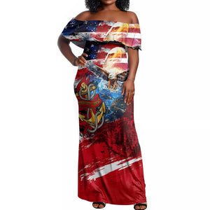 Montford Point Marines Off Shoulder Maxi Dress African American Eagle Anchor Tribute - African Pride