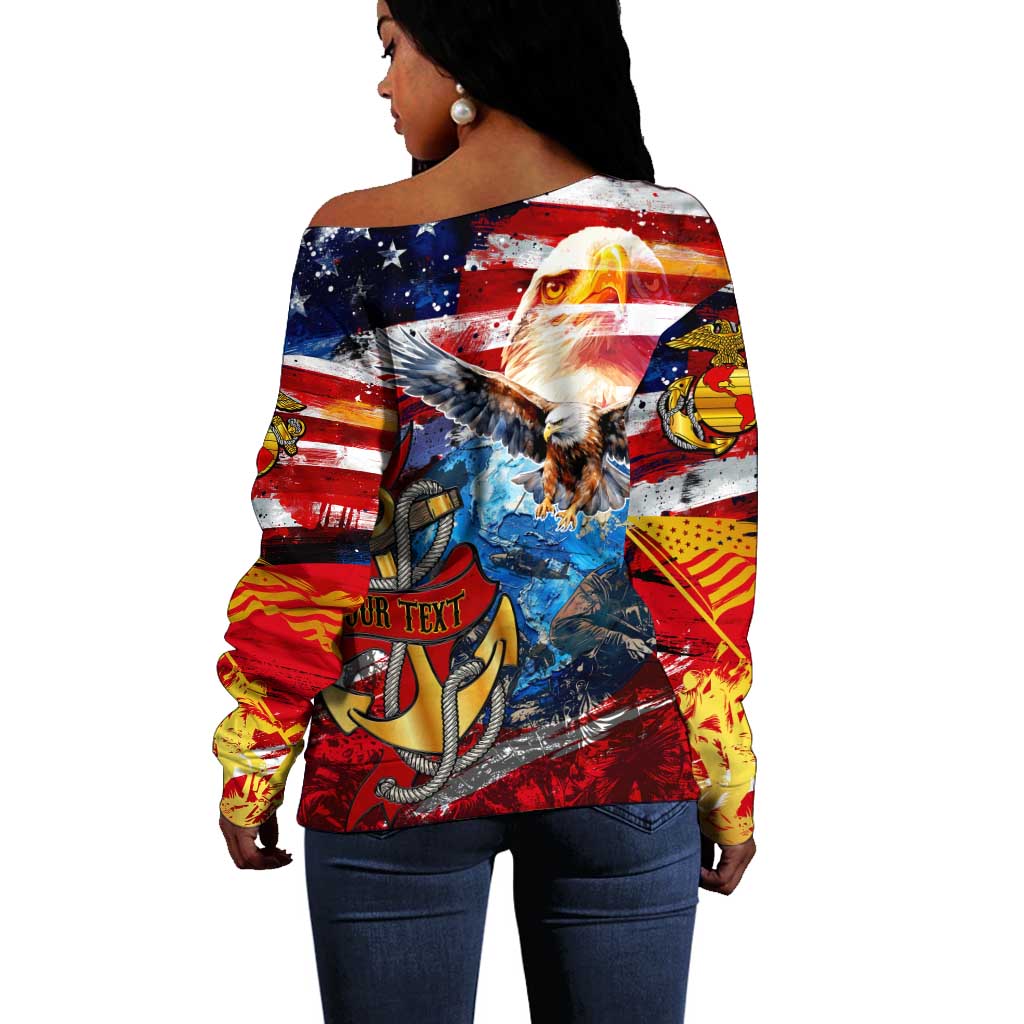 Montford Point Marines Off Shoulder Sweater African American Eagle Anchor Tribute - African Pride