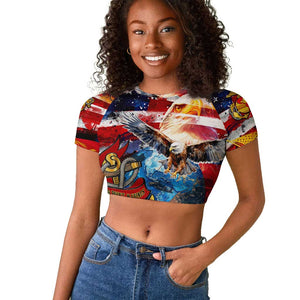 Montford Point Marines Raglan Cropped T shirt African American Eagle Anchor Tribute - African Pride