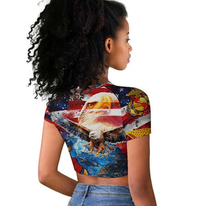 Montford Point Marines Raglan Cropped T shirt African American Eagle Anchor Tribute - African Pride