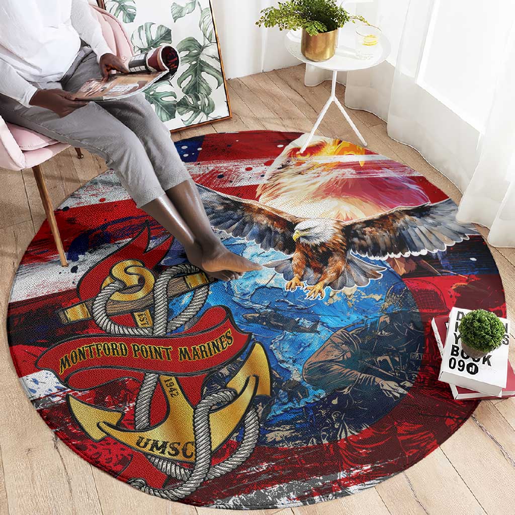 Montford Point Marines Round Carpet African American Eagle Anchor Tribute - African Pride