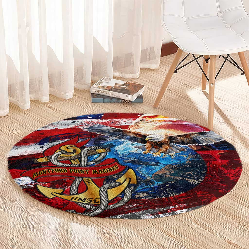 Montford Point Marines Round Carpet African American Eagle Anchor Tribute - African Pride