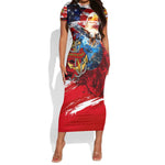 Montford Point Marines Short Sleeve Bodycon Dress African American Eagle Anchor Tribute - African Pride