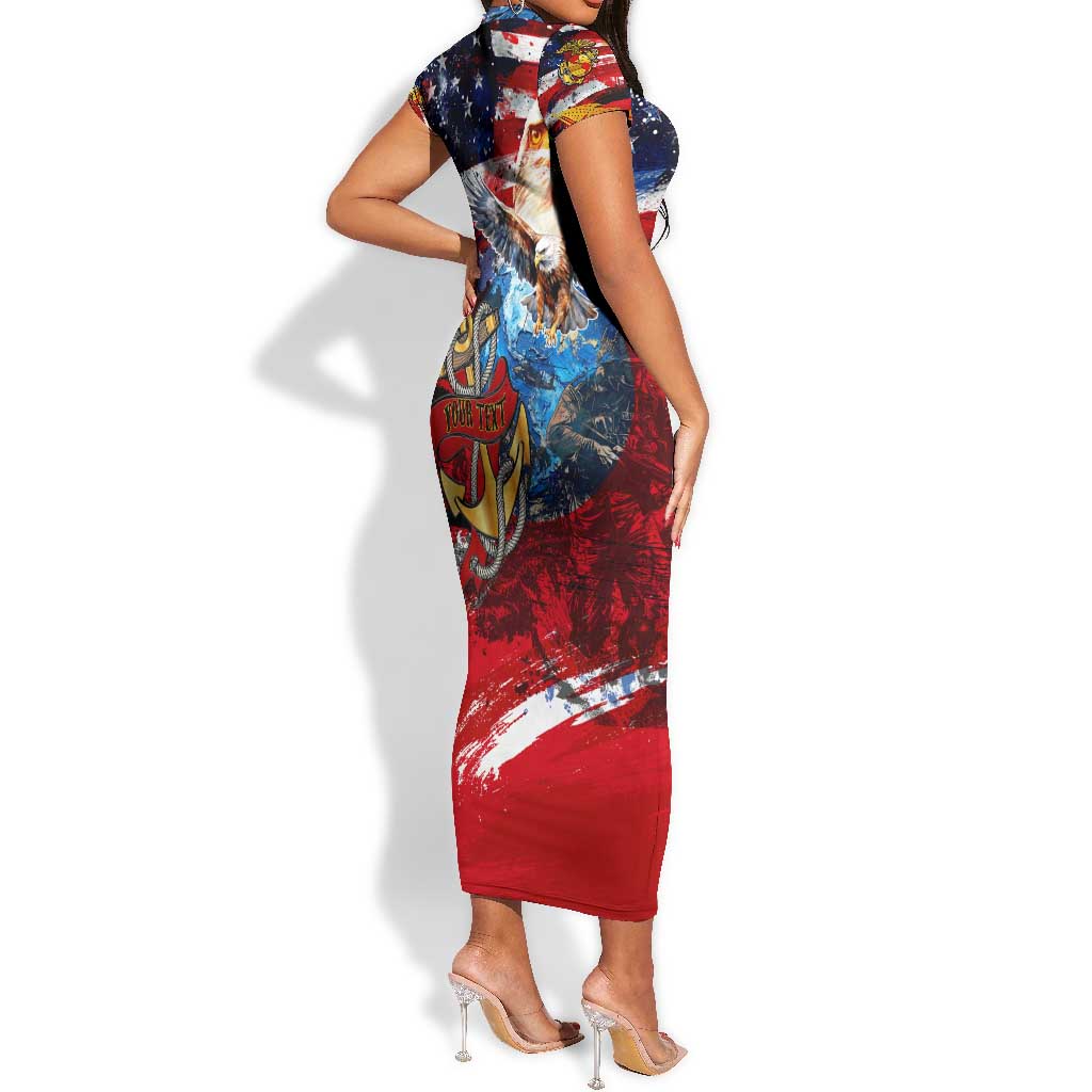 Montford Point Marines Short Sleeve Bodycon Dress African American Eagle Anchor Tribute - African Pride