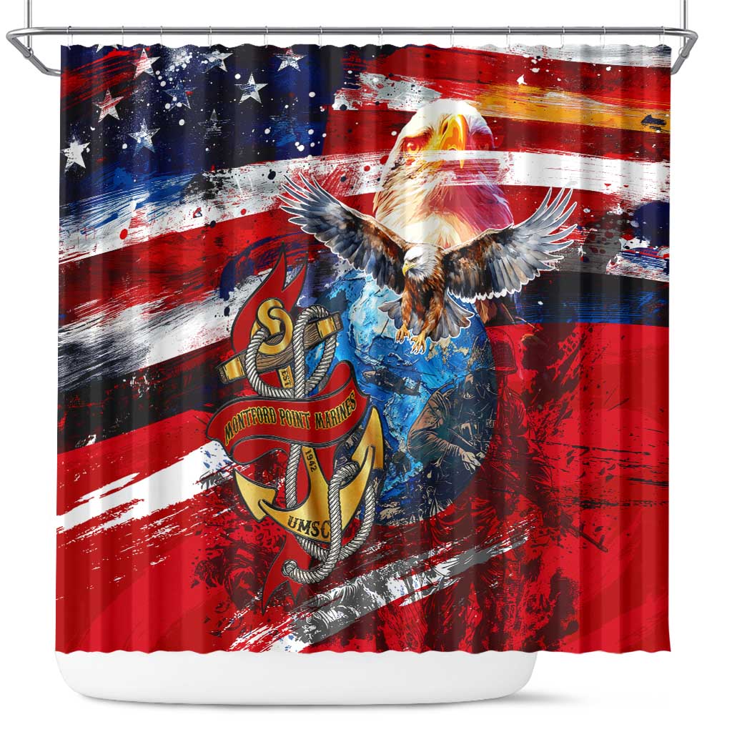 Montford Point Marines Shower Curtain African American Eagle Anchor Tribute - African Pride
