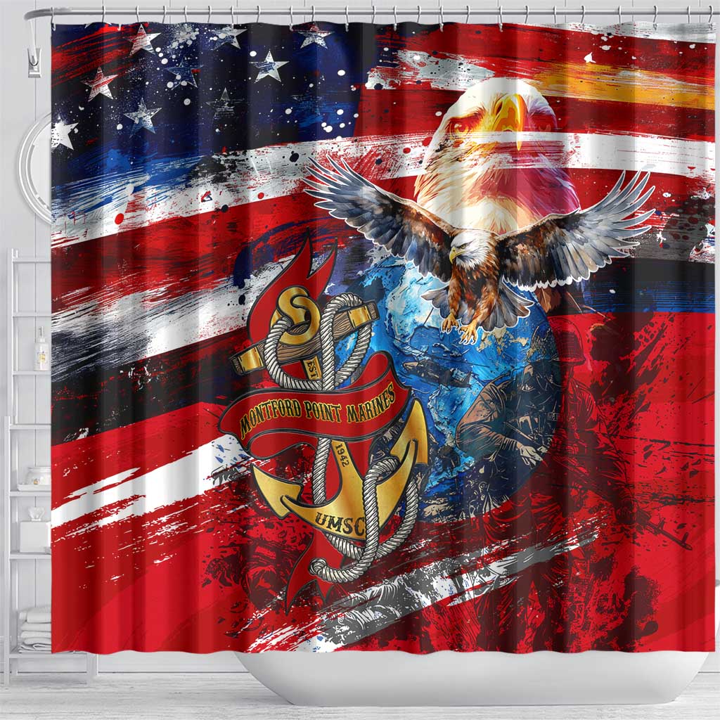 Montford Point Marines Shower Curtain African American Eagle Anchor Tribute - African Pride