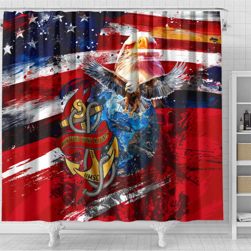 Montford Point Marines Shower Curtain African American Eagle Anchor Tribute - African Pride