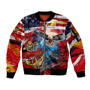 Montford Point Marines Sleeve Zip Bomber Jacket African American Eagle Anchor Tribute - African Pride