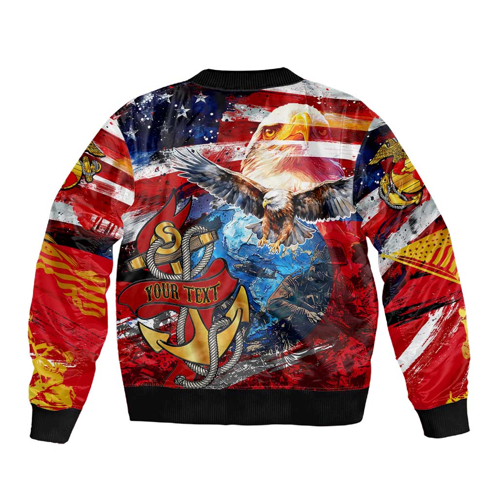 Montford Point Marines Sleeve Zip Bomber Jacket African American Eagle Anchor Tribute - African Pride