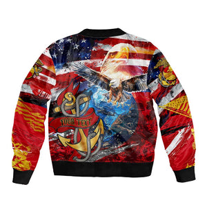 Montford Point Marines Sleeve Zip Bomber Jacket African American Eagle Anchor Tribute - African Pride