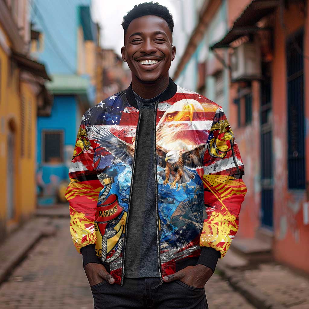 Montford Point Marines Sleeve Zip Bomber Jacket African American Eagle Anchor Tribute - African Pride