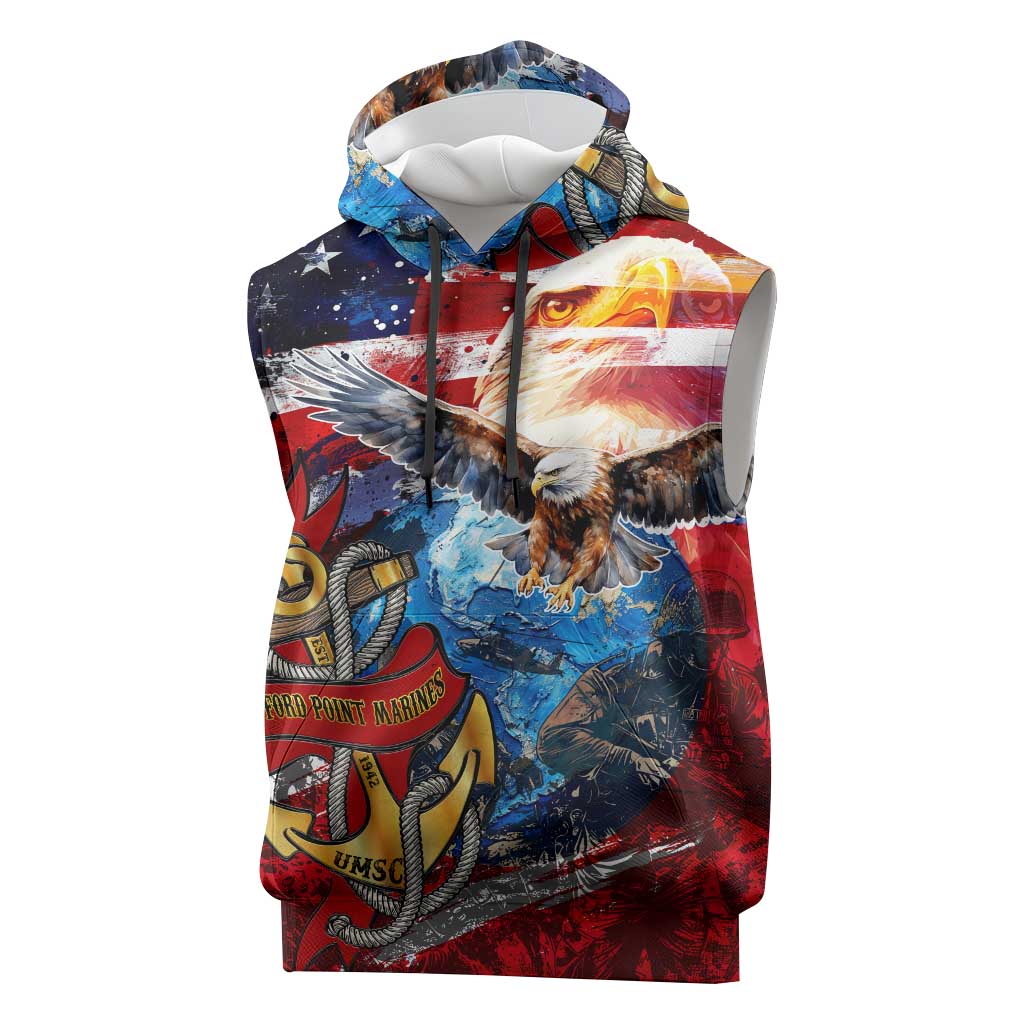 Montford Point Marines Sleeveless Hoodie African American Eagle Anchor Tribute - African Pride