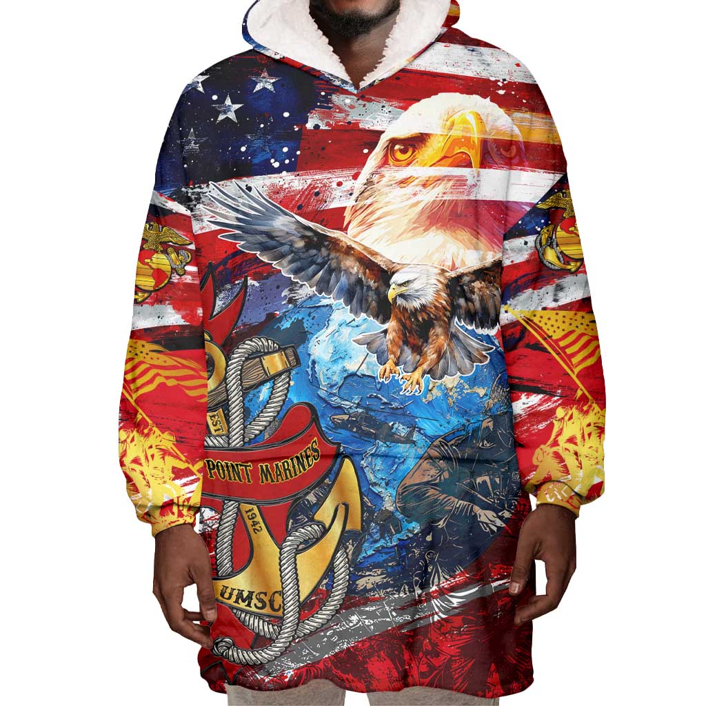 Montford Point Marines Wearable Blanket Hoodie African American Eagle Anchor Tribute - African Pride