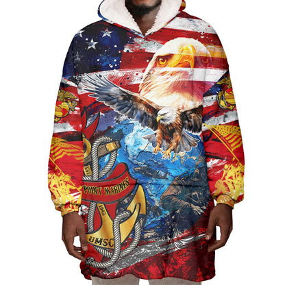 Montford Point Marines Wearable Blanket Hoodie African American Eagle Anchor Tribute - African Pride