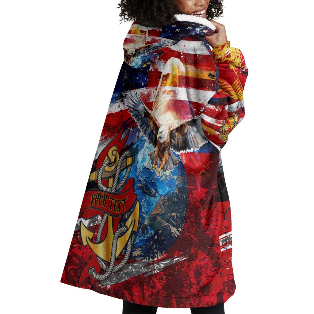 Montford Point Marines Wearable Blanket Hoodie African American Eagle Anchor Tribute - African Pride