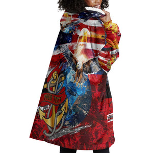 Montford Point Marines Wearable Blanket Hoodie African American Eagle Anchor Tribute - African Pride