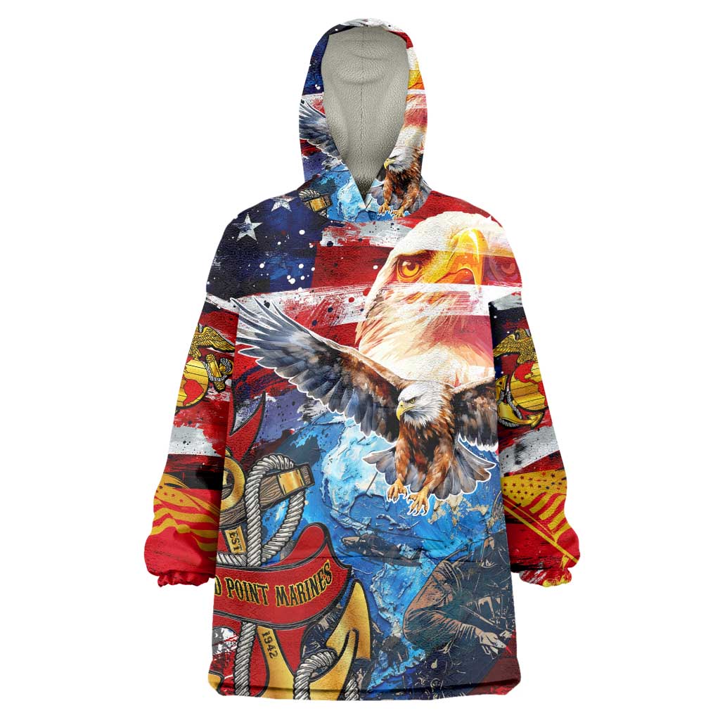 Montford Point Marines Wearable Blanket Hoodie African American Eagle Anchor Tribute - African Pride