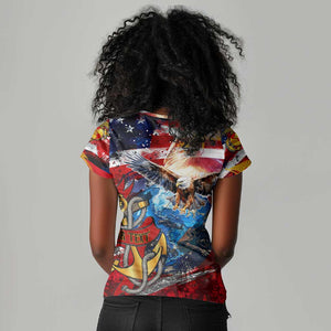 Montford Point Marines Women V-Neck T-Shirt African American Eagle Anchor Tribute - African Pride
