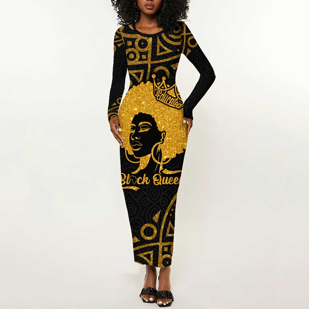 Educated Black Queen Long Sleeve Bodycon Dress African Women DT02
