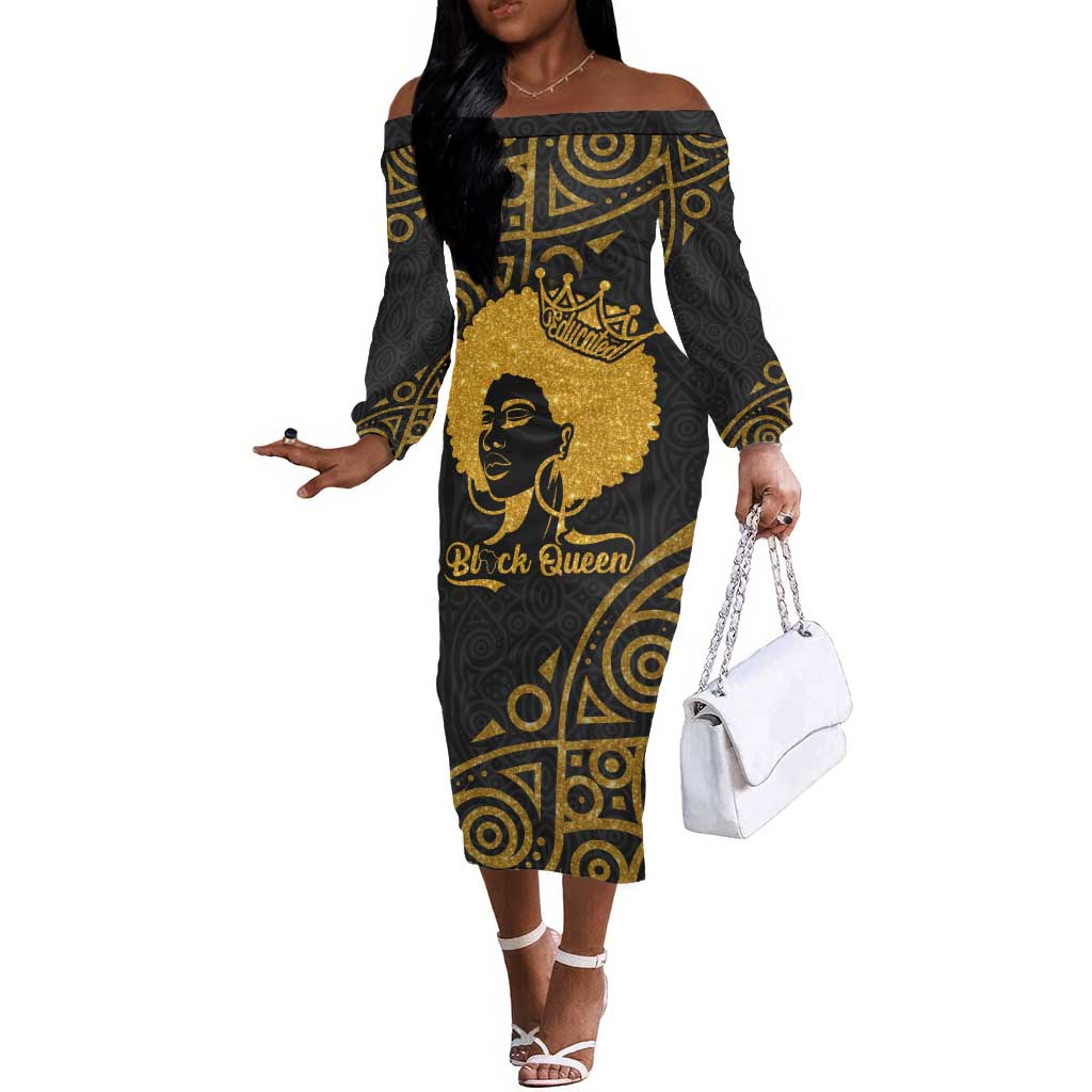 Educated Black Queen Off The Shoulder Long Sleeve Dress African Women