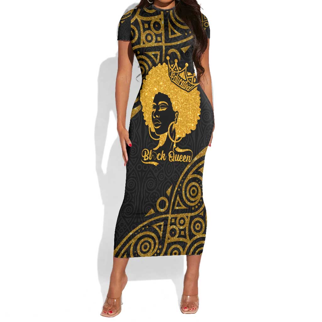 Educated Black Queen Short Sleeve Bodycon Dress African Women DT02