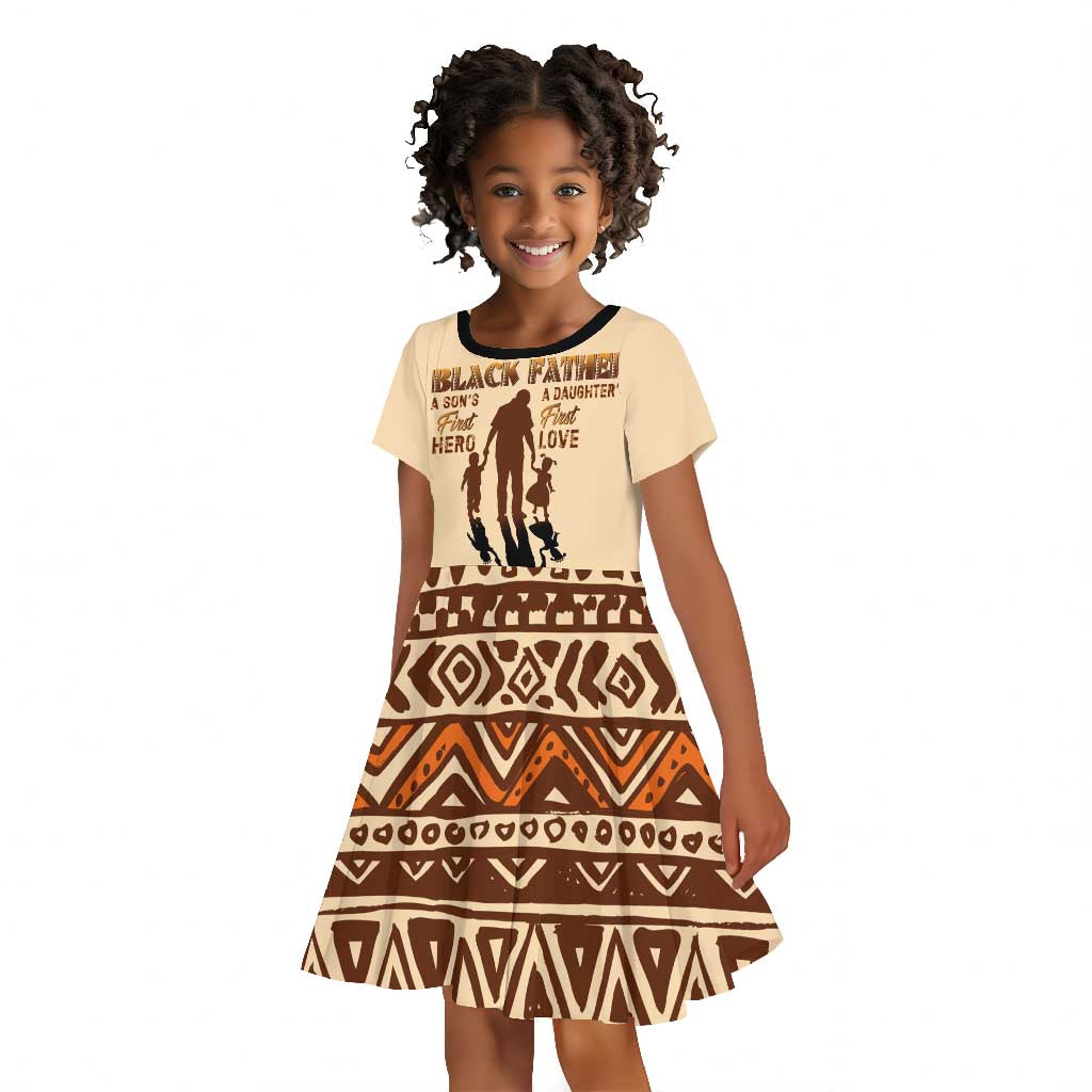 Black Father Kid Short Sleeve Dress African Father with Son and Daughter