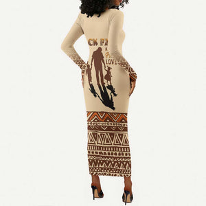 Black Father Long Sleeve Bodycon Dress African Father with Son and Daughter DT02