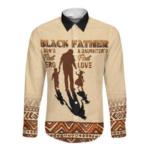 Black Father Long Sleeve Button Shirt African Father with Son and Daughter