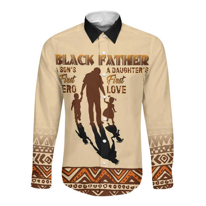 Black Father Long Sleeve Button Shirt African Father with Son and Daughter