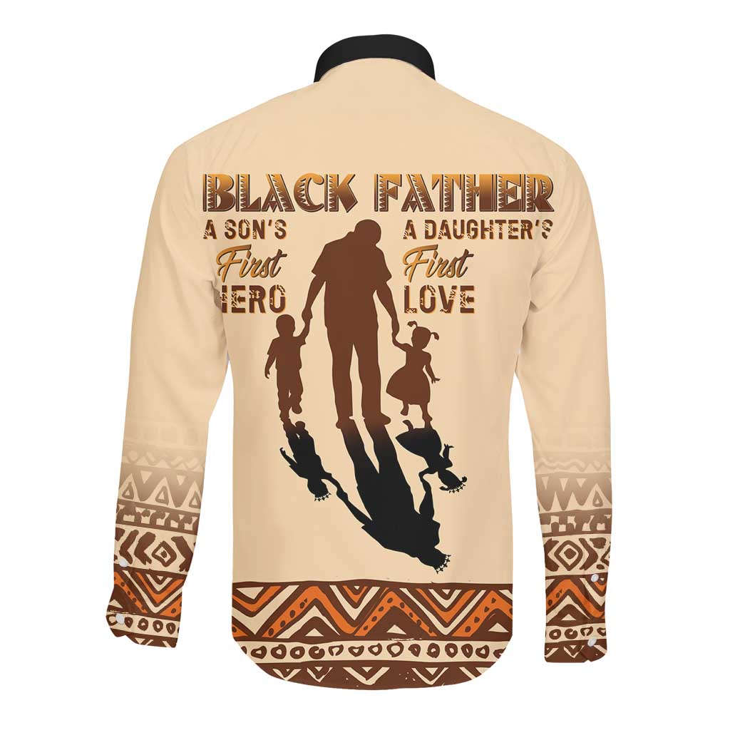 Black Father Long Sleeve Button Shirt African Father with Son and Daughter