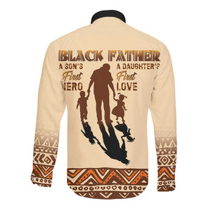Black Father Long Sleeve Button Shirt African Father with Son and Daughter