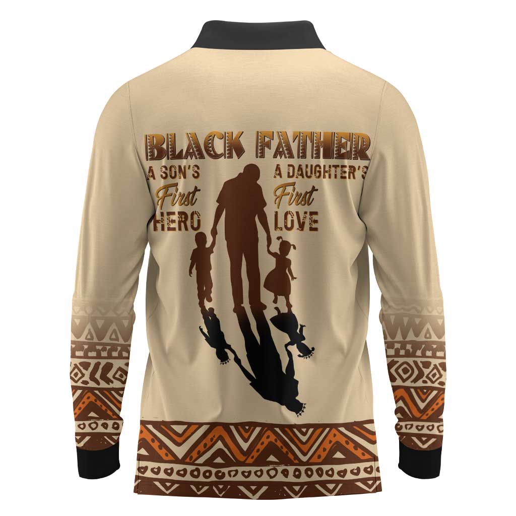 Black Father Long Sleeve Polo Shirt African Father with Son and Daughter