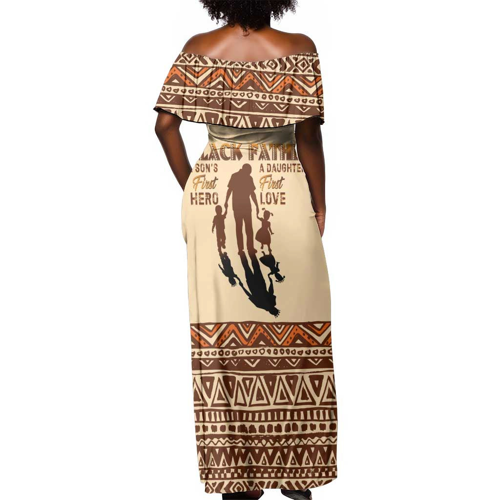 Black Father Off Shoulder Maxi Dress African Father with Son and Daughter