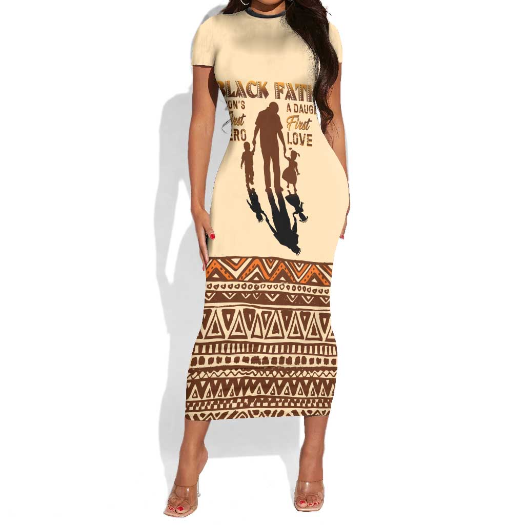 Black Father Short Sleeve Bodycon Dress African Father with Son and Daughter DT02