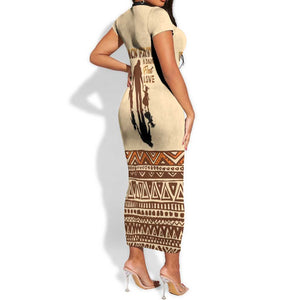 Black Father Short Sleeve Bodycon Dress African Father with Son and Daughter DT02