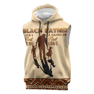 Black Father Sleeveless Hoodie African Father with Son and Daughter - African Pride
