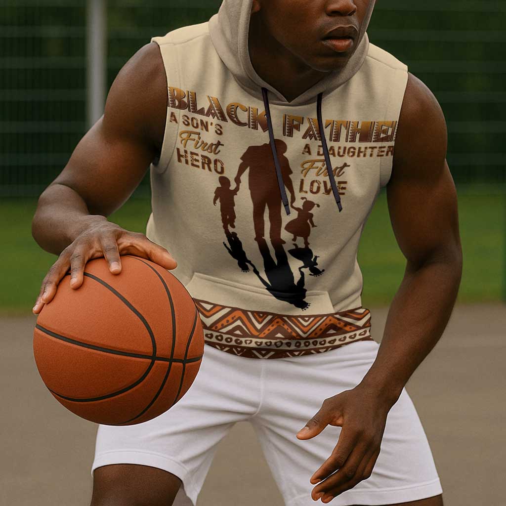 Black Father Sleeveless Hoodie African Father with Son and Daughter - African Pride