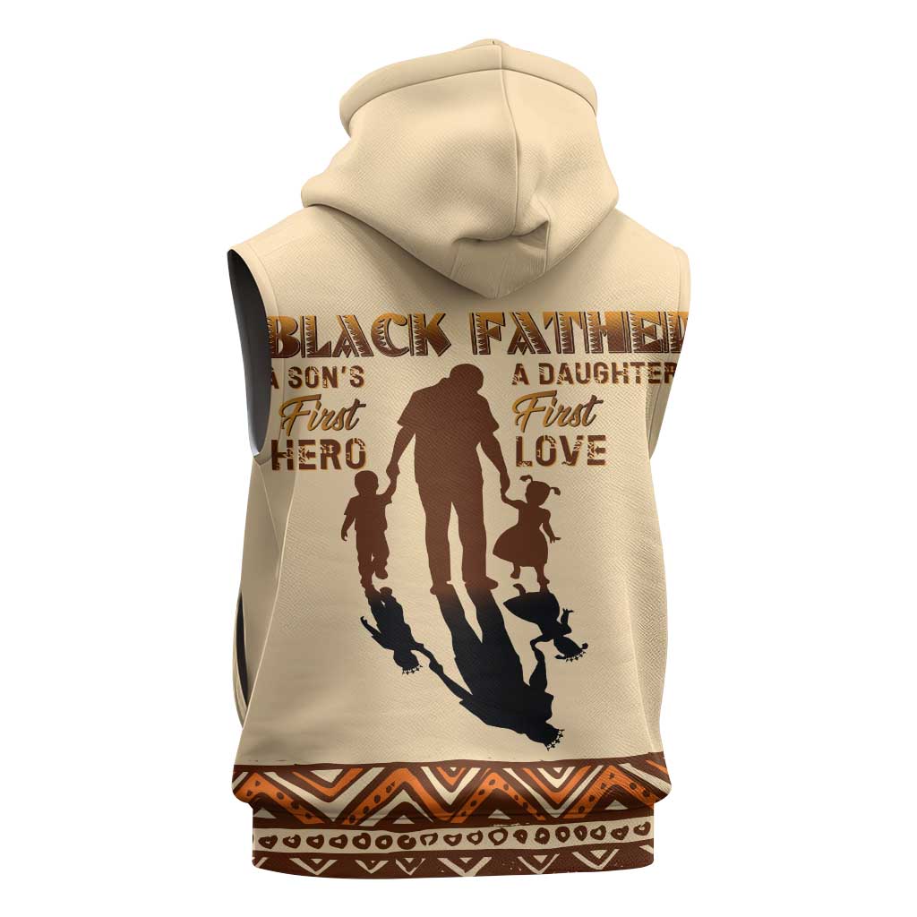 Black Father Sleeveless Zip Hoodie African Father with Son and Daughter - African Pride